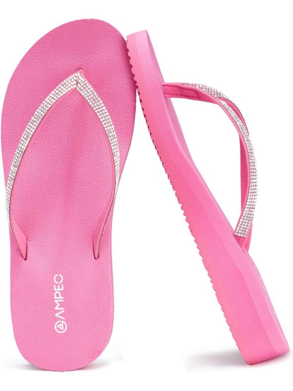 Women's Bright Pink Sparkly Rhinestone Thin Straps Design Flip Flops Sandals